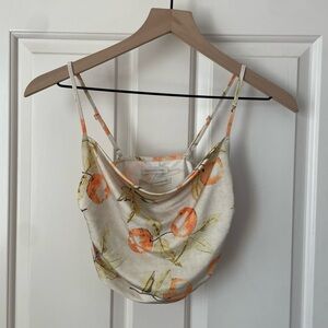 Urban Outfitters Orange Fruit Print Tank Womens XS Cowl Neck Cropped